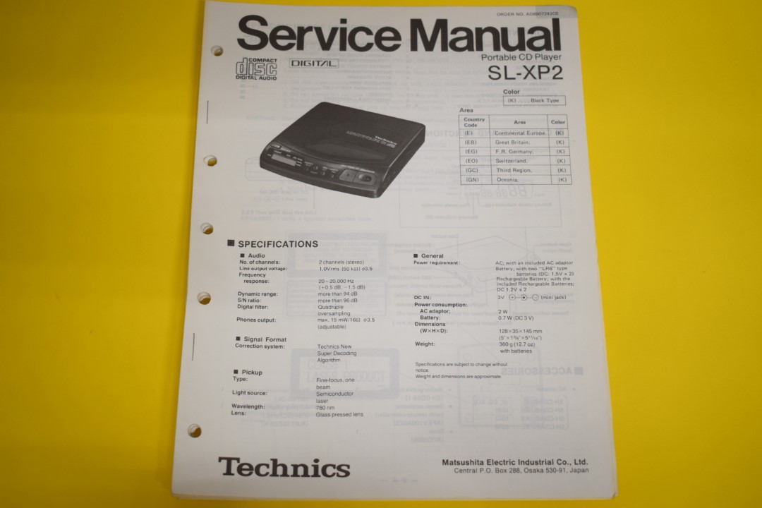 Technics SL-XP2 Portable CD-Player Service Manual  			